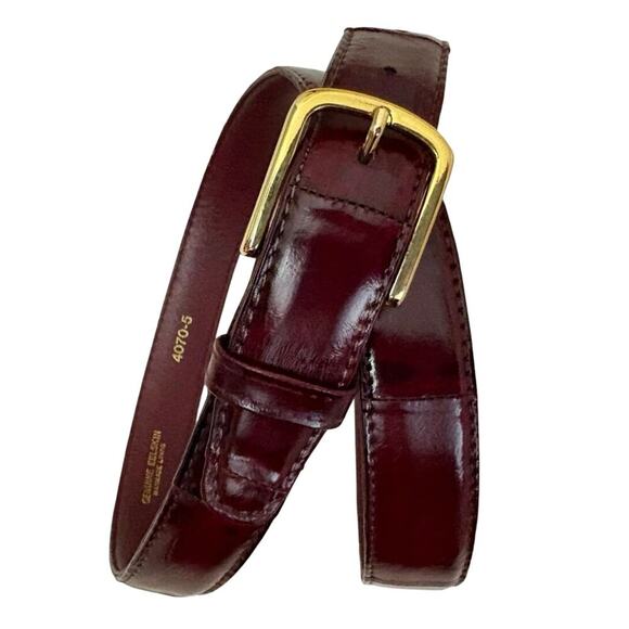 Genuine Eel Skin Burgundy Leather Belt Gold Buckle Classic Vintage Style Size 30 - Picture 1 of 5